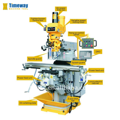 3.75kW Spindle Motor Power Turret Vertical Miller cabeça giratória máquina de fresagem para o seu
