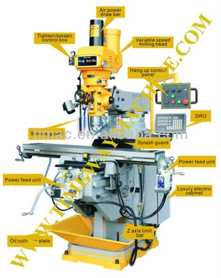 M250 Turret Milling Machine com 254x1370 mm Tamanho da mesa e 3,75kW Spindle Motor Power